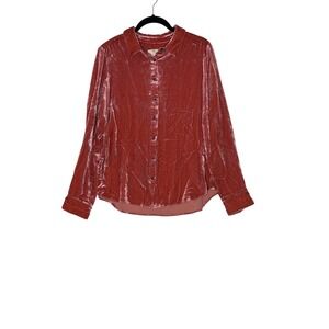 Boden Womens Velvet Button Down Top Blouse Shirt Silk Blend Casual Fairy Pink